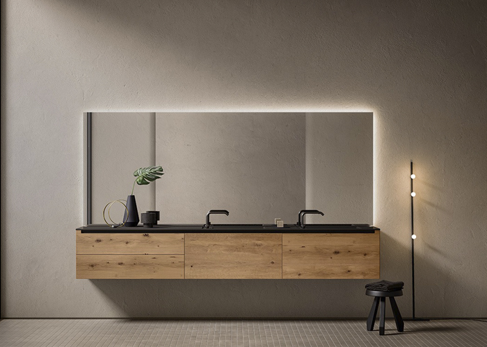 Mueble de baño con lavabo sobre encimera de diseño minimalista moderno